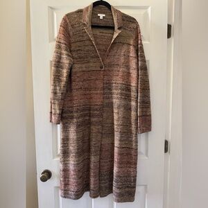 Womens J. Jill Large Brown Marled Knit Long Sleeve Duster Sweater Medium